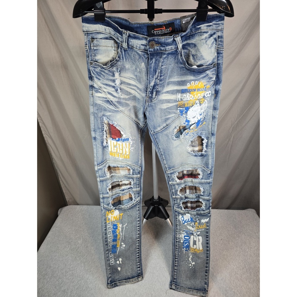 Copper Rivet Men's Jeans Slim Fit Sz 34X32 Distressed Tagged New